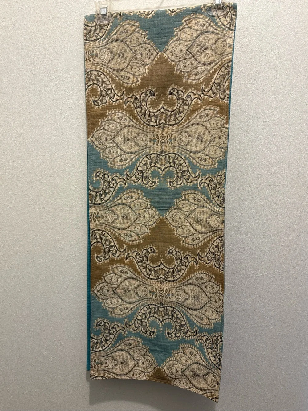 Paisley Table Runner in Teal and Tan - Elegant Home Dining Accent - 6ft long